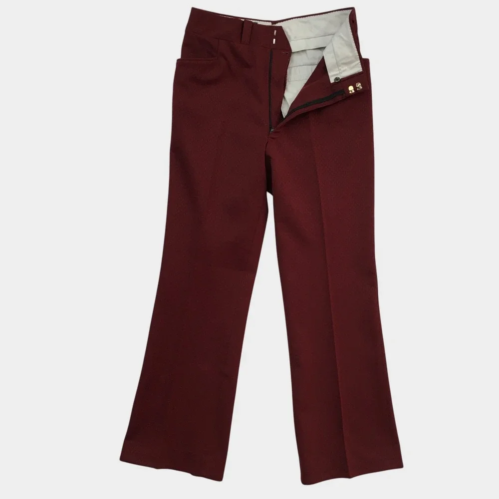 Spyder Mark Mens Vintage Burgundy Textured Flare Leg Disco Dress Pants Size 30